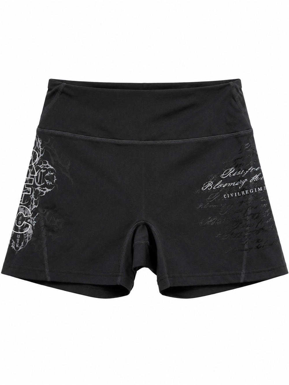 Civil Regime Women's Black Gothic Graphic High Waist Stretch Shorts L NWT